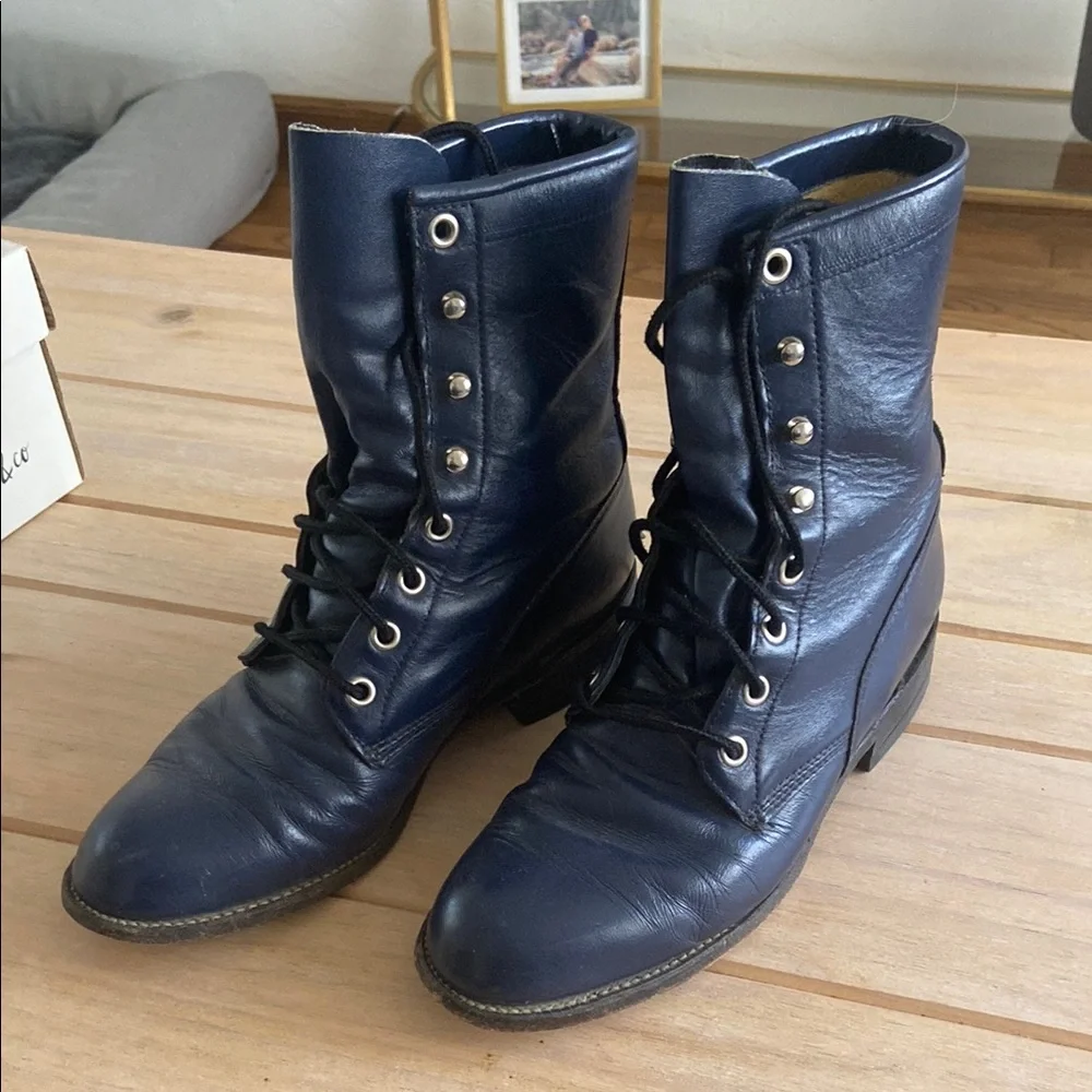 Vintage Justin Roper Cowboy Boots | Women's Navy - Picture 1 of 8